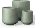 Kante Set of 3 Mint Green Concrete Curved Planters 16.5" 13" 9.4" Dia | Drainage by Unknown