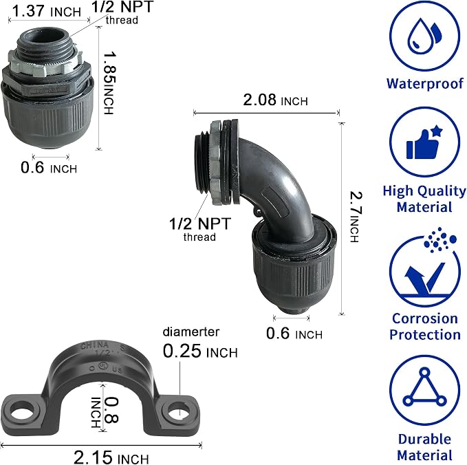 Yariwiz 1/2 Black Special Extra Flexible Plastic Liquid Tight Conduit Connector - Image 2
