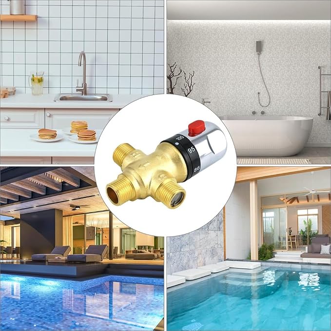 Solid Brass Thermostatic Mixing Valve, 1/2 NPT Pipe Water Valve - Image 6