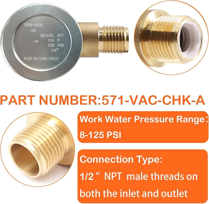 New Upgraded Brass RV Vacuum Breaker Check Valve, 571-VAC-CHK-A Camper RV Black - Image 4