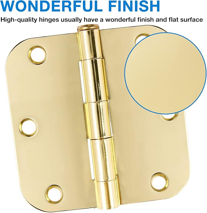 Door Hinges Polished Brass 3.5 Inch Door Hinges Gold 30 Pack 5/8" Radius - Image 3