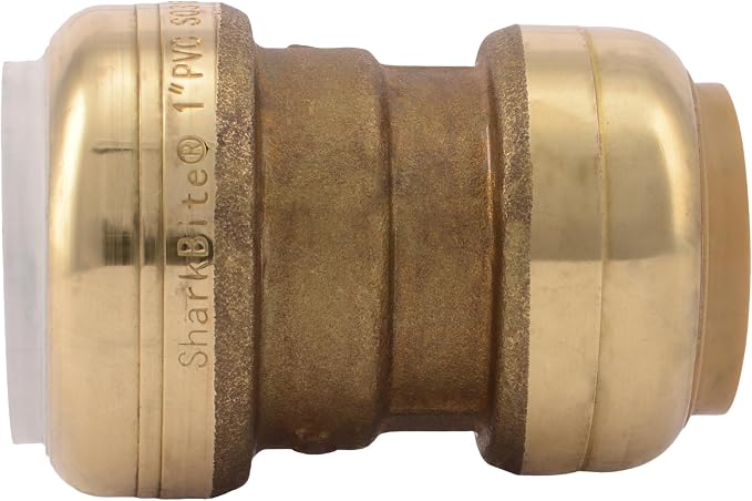 SharkBite 1 Inch CTS x 1 Inch PVC Transition Coupling, Push to Connect Brass - Image 3