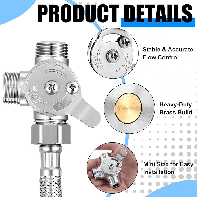 2 Pack 3/8 Inch Brass Manual Thermostatic Shower Water Mixing Valve | Hot and - Image 3