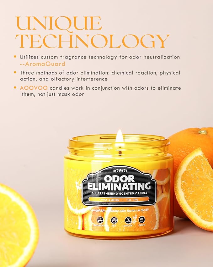AOOVOO Citrus Lemon Large Odor Eliminating Candle - 11oz Soy Candles | - Image 2