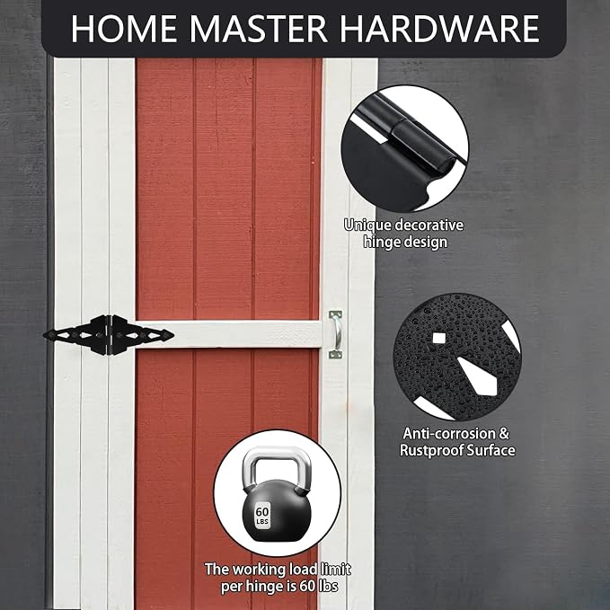HOME MASTER HARDWARE 8" Heavy Duty Gate Hinges, 6 Pack Strap Hinges, Barn and - Image 4