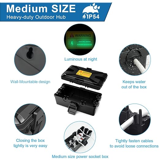 Medium Outdoor Waterproof Electrical Box, Extension Cord Box - Image 7