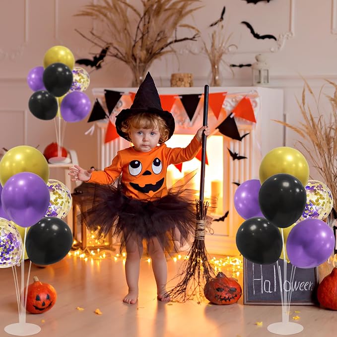 ZJDHPTY Halloween Decorations, 4Set Purple Black Gold Balloon Stand Kit | - Image 5