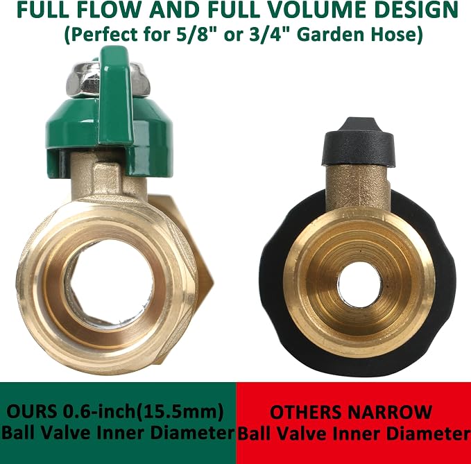 Full Flow Brass Garden Hose Shut Off Valve, Heavy Duty 1-Way No Restricted-Flow - Image 5
