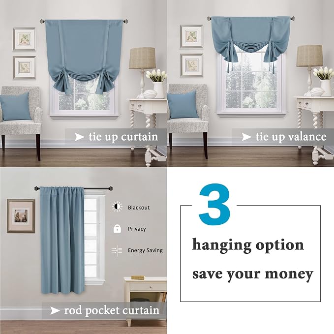 H.VERSAILTEX Thermal Insulated Blackout Adjustable Tie Up Shade Curtain Window - Image 4