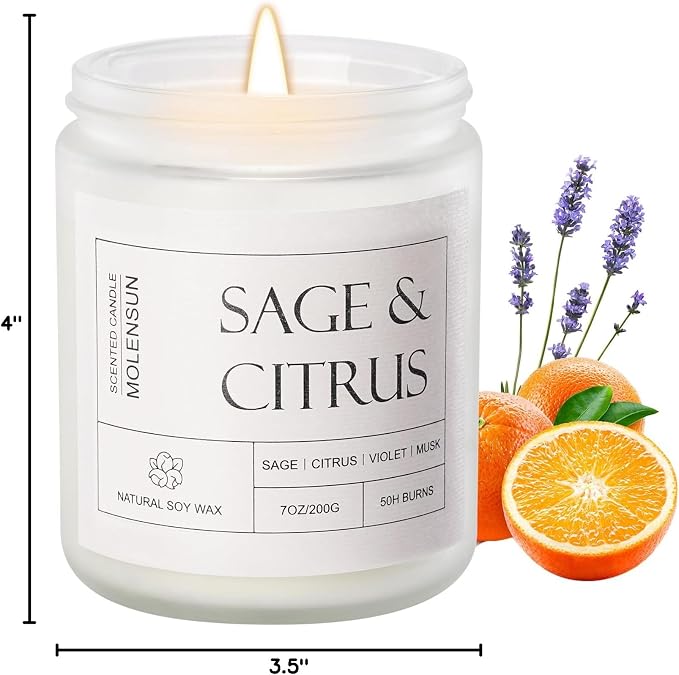 Molensun Sage Citrus Scented Candle, Soy Wax 7 oz | Fresh sage and citrus - Image 7