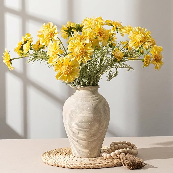 9.06 Inch Tall Vintage Ceramic Flower Vase, Rustic Farmhouse Vase - Image 2