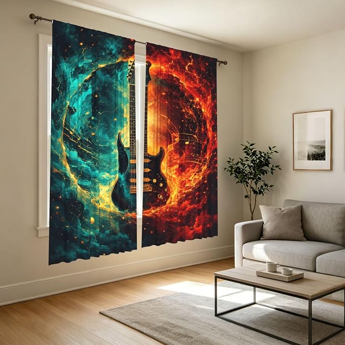 Electric Guitar Energy Window Curtains 2 Panels Set, 52 X 84 Inch Polyester - Image 7