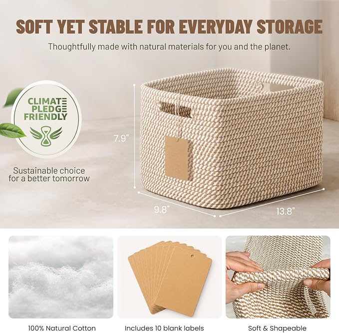 5 Pack Woven Storage Baskets, Decorative Storage Bins - Image 3