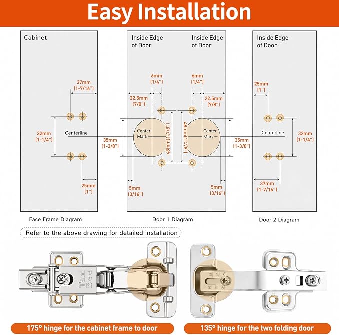 Complete Lazy Susan Hinge Kit, 2 Pair 175 & 135 Degree Hinge | 48mm Frameless - Image 6