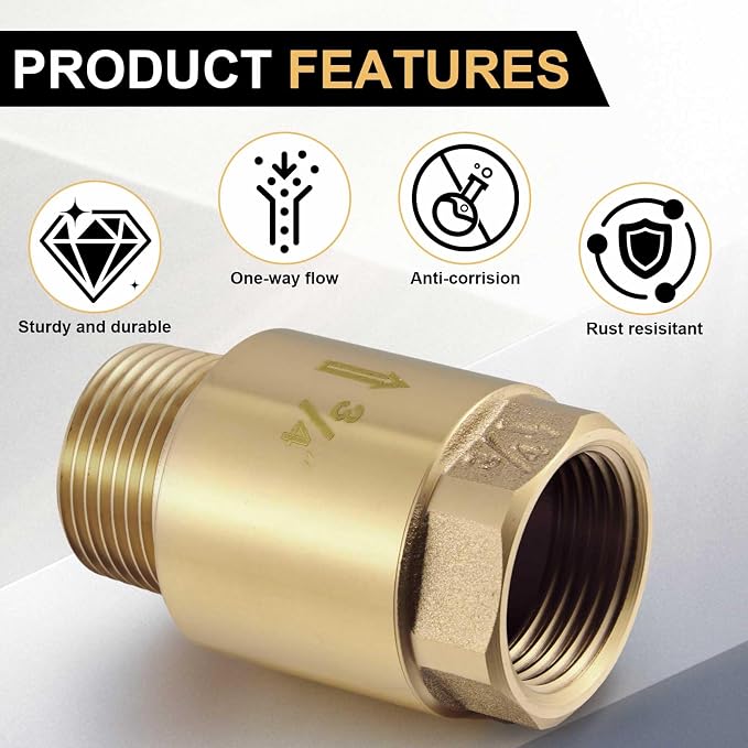Zonon 2 Pcs 3/4 Inch Check Valve One Way Brass Non Return in Line Check Valve - Image 4