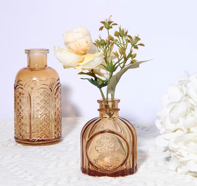 18pcs Amber Glass Bud Vase Set, Decorative Flower Vases - Image 3
