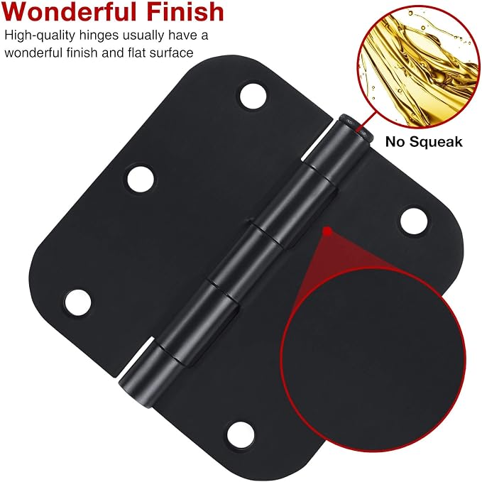 12 Pack Matte Black Door Hinges 3.5 Inch Rounded 5/8" Radius Corners | - Image 2