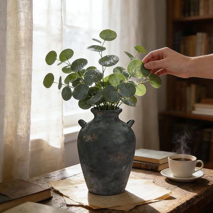 Ceramic Vase with Handles, 9.2 Inch Black Vase - Image 5