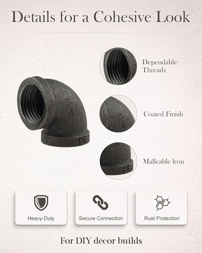 3/4 in Malleable Iron Pipe Elbows, 10 Pack Threaded Fittings | Durable - Image 5