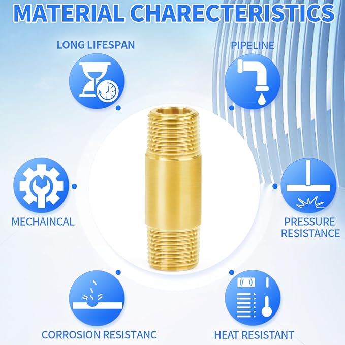 ChillWaves Brass Pipe Fitting, Long Nipple Pipe 1/4" NPT Male x 1/4" NPT Male - Image 5