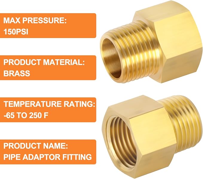 GASHER 5PCS Brass Pipe Fitting, 1/2-Inch Male Pipe x 1/2-Inch Female Pipe - Image 3