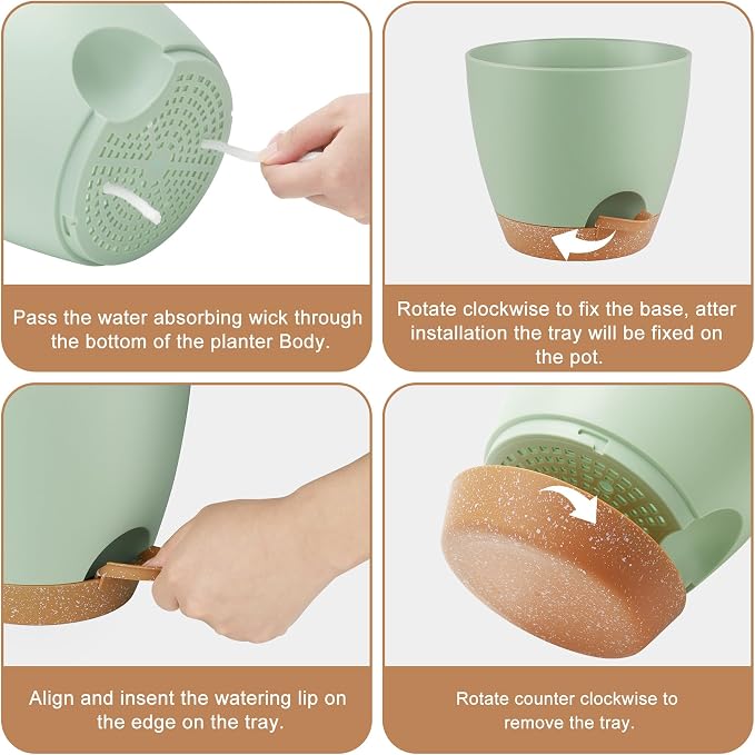 QRRICA Plant Pots 8/7/6.5/6/5.5/5 Inch Self Watering Pots, Plastic Flower Pots - Image 2
