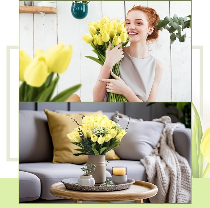 Janinka 100pcs Artificial Tulip Flowers Fake PU Tulips Faux Latex Bouquet - Image 6