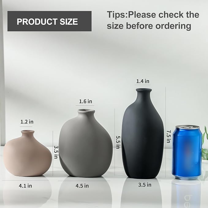 Ceramic Vase Set of 3, Small Modern Minimalist Pottery Vases - Image 4