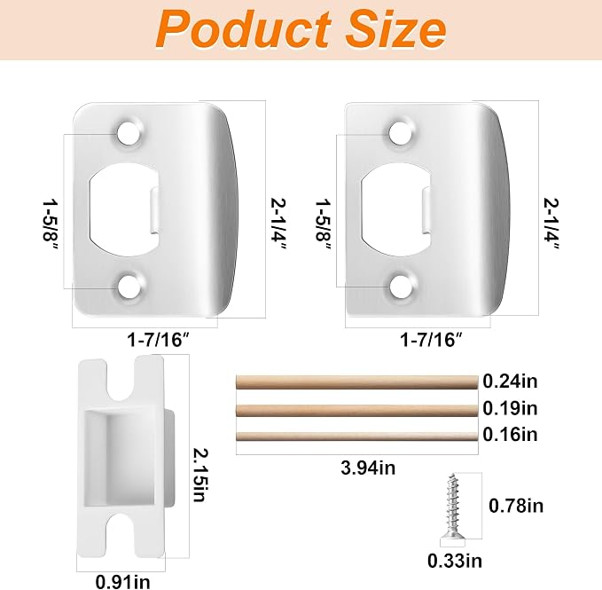 4 Pack Door Latch Strike Plate, Standard Door Lock Strike Plate Repair Kits | - Image 3