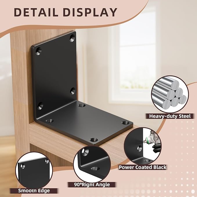 4 Pcs 8" X 8" X 6" Heavy Duty Steel L Angle Bracket - Image 2
