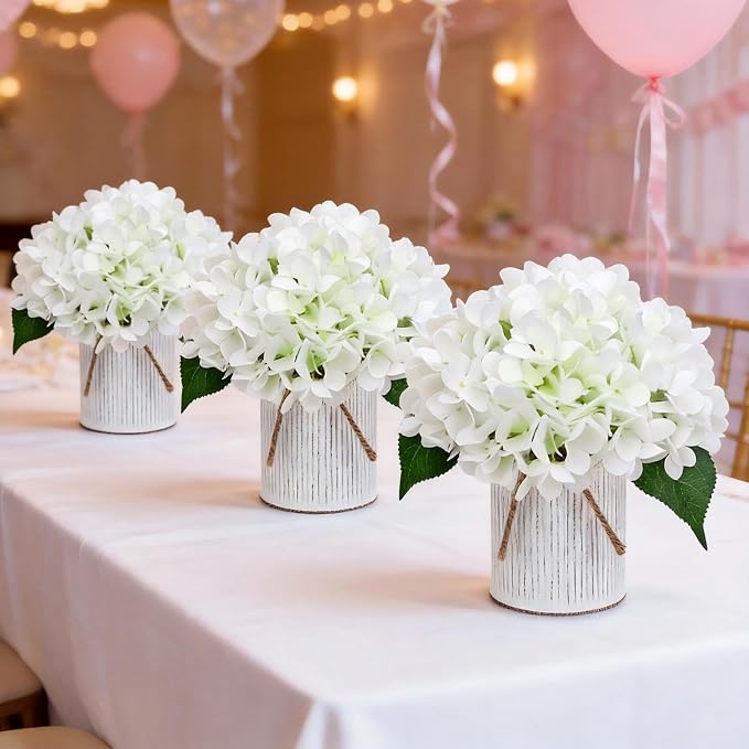 Ivory White Flower Table Centerpieces, Hydrangeas | Floral Arrangement - Image 3