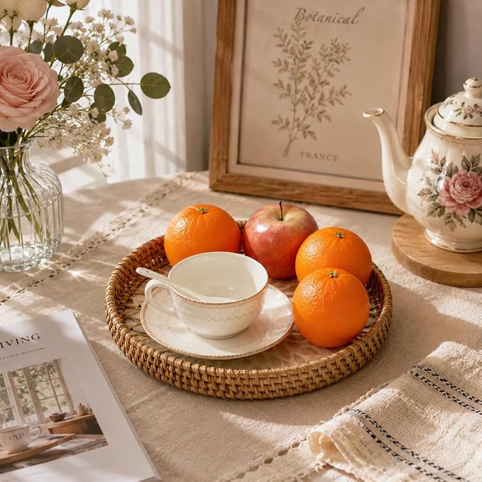 Round Rattan Serving Trays, Decorative Wicker Trays, Bread and Fruit Display - Image 4