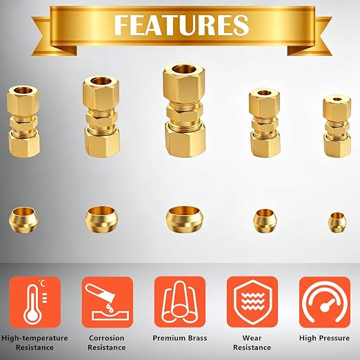 46PCS Brass Compression Tube Fitting Assortment kit- 1/8", 3/8" OD Compression - Image 4
