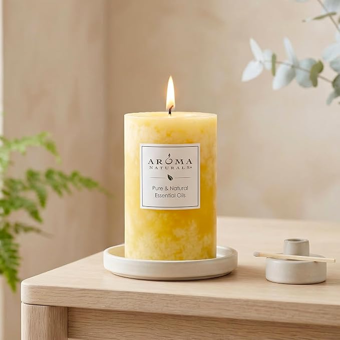 Aroma Naturals Essential Oil Orange and Lemongrass Scented Pillar Candle - Image 5