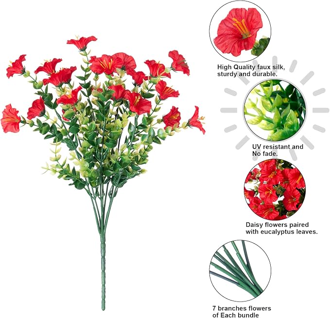 Artificial Flowers for Outdoors Fake Plants Outside Decoration, 12 Bundles Silk - Image 7