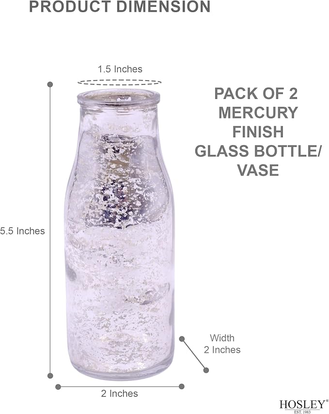 Hosley Set of 2, Glass Silver Glass Bottle, 5.5" High. Ideal Gift - Image 8