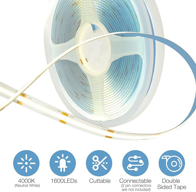 DAYBETTER COB LED Strip, 16.4 ft White LED Strip Lights, Dimmable LED Light - Image 5