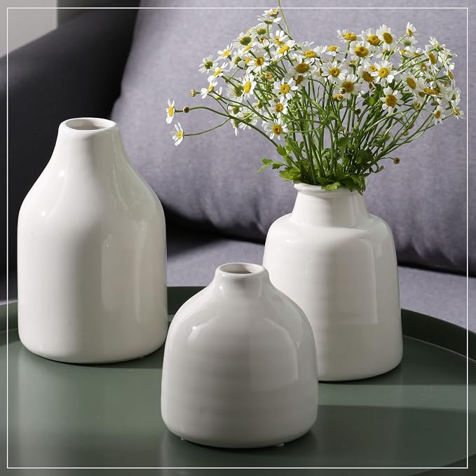 hjn Small White Vase Set of 3 for Modern Home Decor, Ceramic Vases for - Image 4