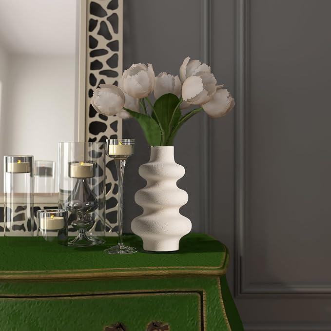Ceramic Vase, Boho Home Decor Vase, Off White, M | Dried Pampass Vase, - Image 2