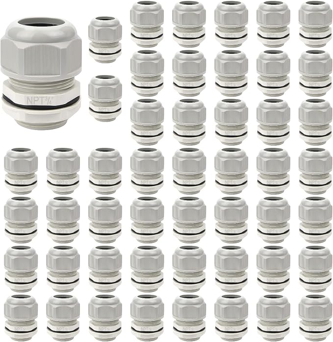 50 Pack NPT 3/4" Cable Glands Waterproof Adjustable 12.5-18mm Cable Connectors by LeMotech