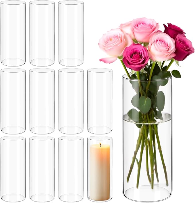 12Pack Glass Cylinder Vases for Centerpieces by Yemosa