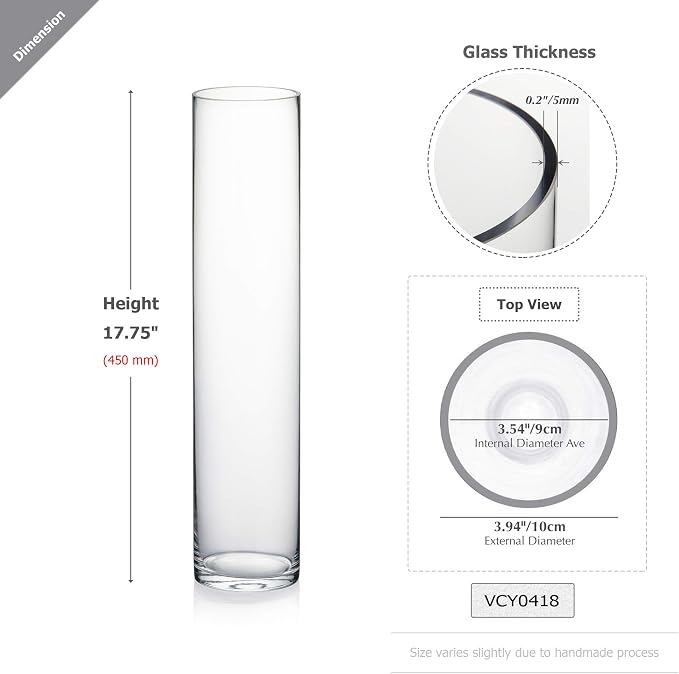 WGVI Quality Thick Weighted Tall Clear Cylinder Glass Vases, Flower Arrangement - Image 2