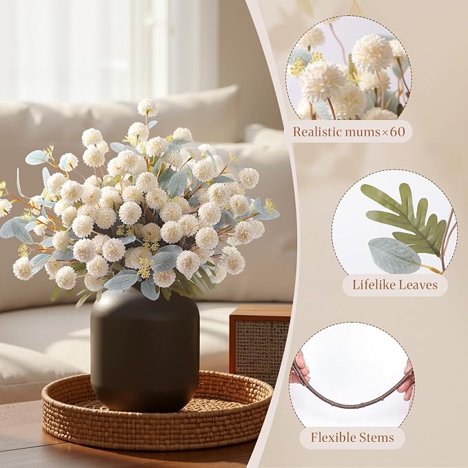 Alupssuc 16Pcs Faux Silk Mums Artificial Flowers - Image 6