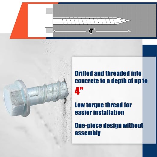 Tandefio 40 Pack 1/2 x 4 Concrete Anchors and Screw Kits Galvanized | Large - Image 5