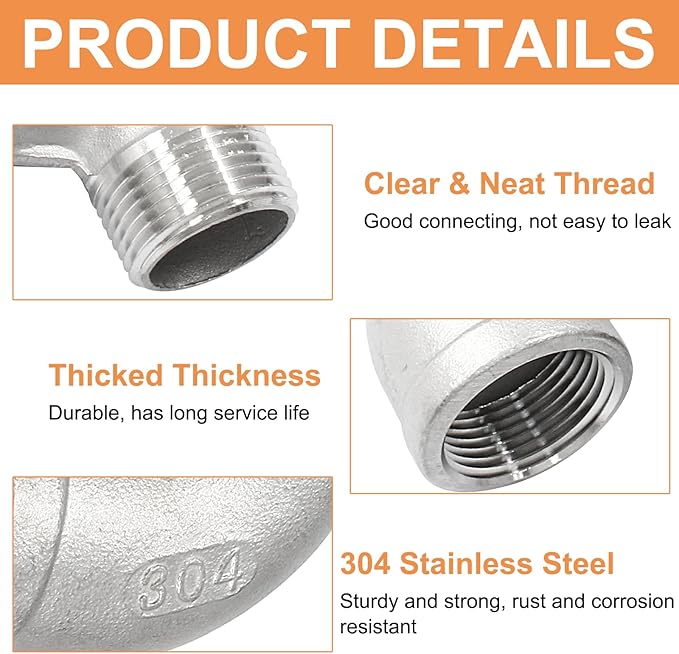 2Pcs 304 Stainless Steel 90 Degree Elbow Fittings, Cast Pipe Fittings, - Image 3