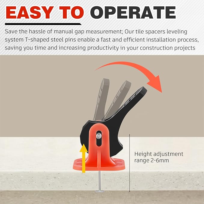 Nuanchu Tile Leveling System Kit 200 Reusable Tile Spacers + 200 1/16'' - Image 5