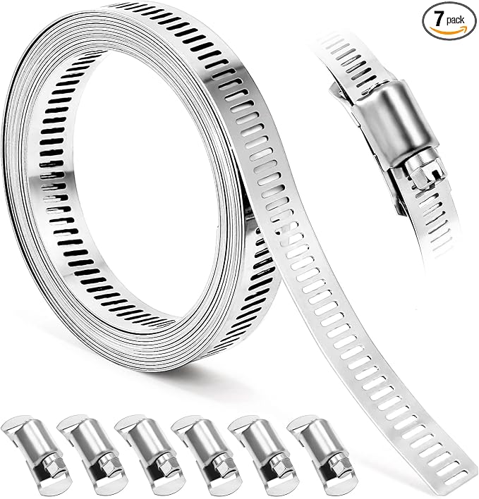 Hose Clamps, DIY 8.5 FT Metal Strap + 6 Fasteners, Hose Clamps Stainless Steel by Homanu