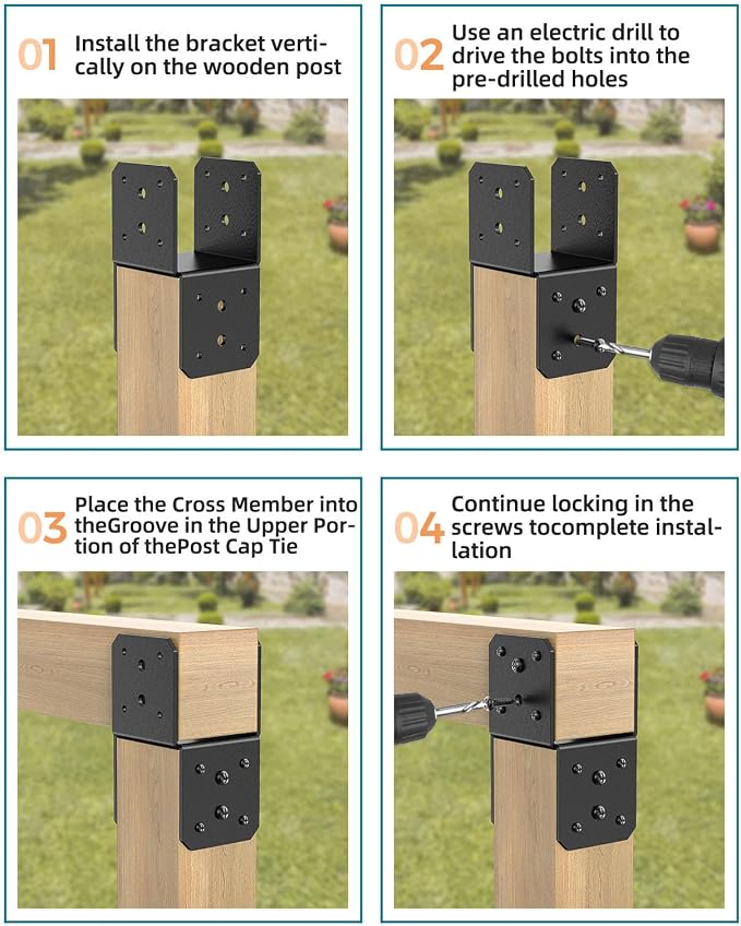4x4 Post Bracket Kit for Wood Posts, Beams | Inner Size 3.5" x 3.5", Heavy-Duty - Image 5