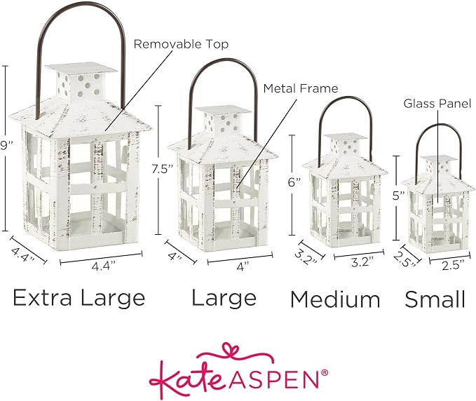 Kate Aspen Rustic Farmhouse Decor White Candle Holder Lantern Decorative - Image 8