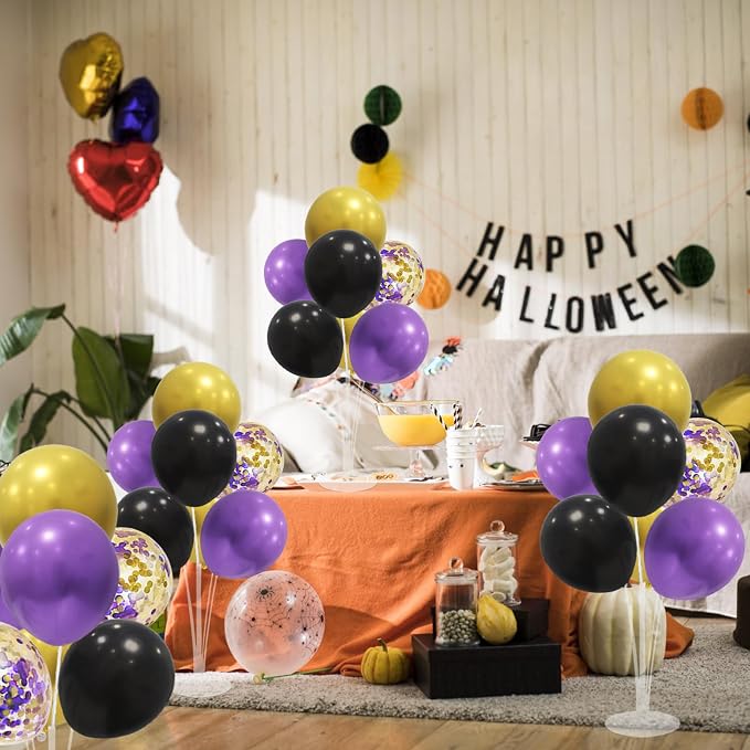 ZJDHPTY Halloween Decorations, 4Set Purple Black Gold Balloon Stand Kit | - Image 4